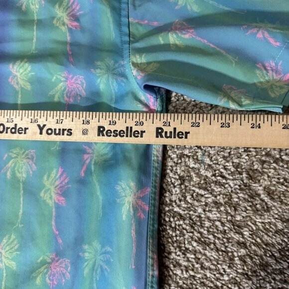 Tropical Bros Shirt Mens Medium Blue Green Palm Tree Hawaiian Aloha Button Up - Picture 6 of 7